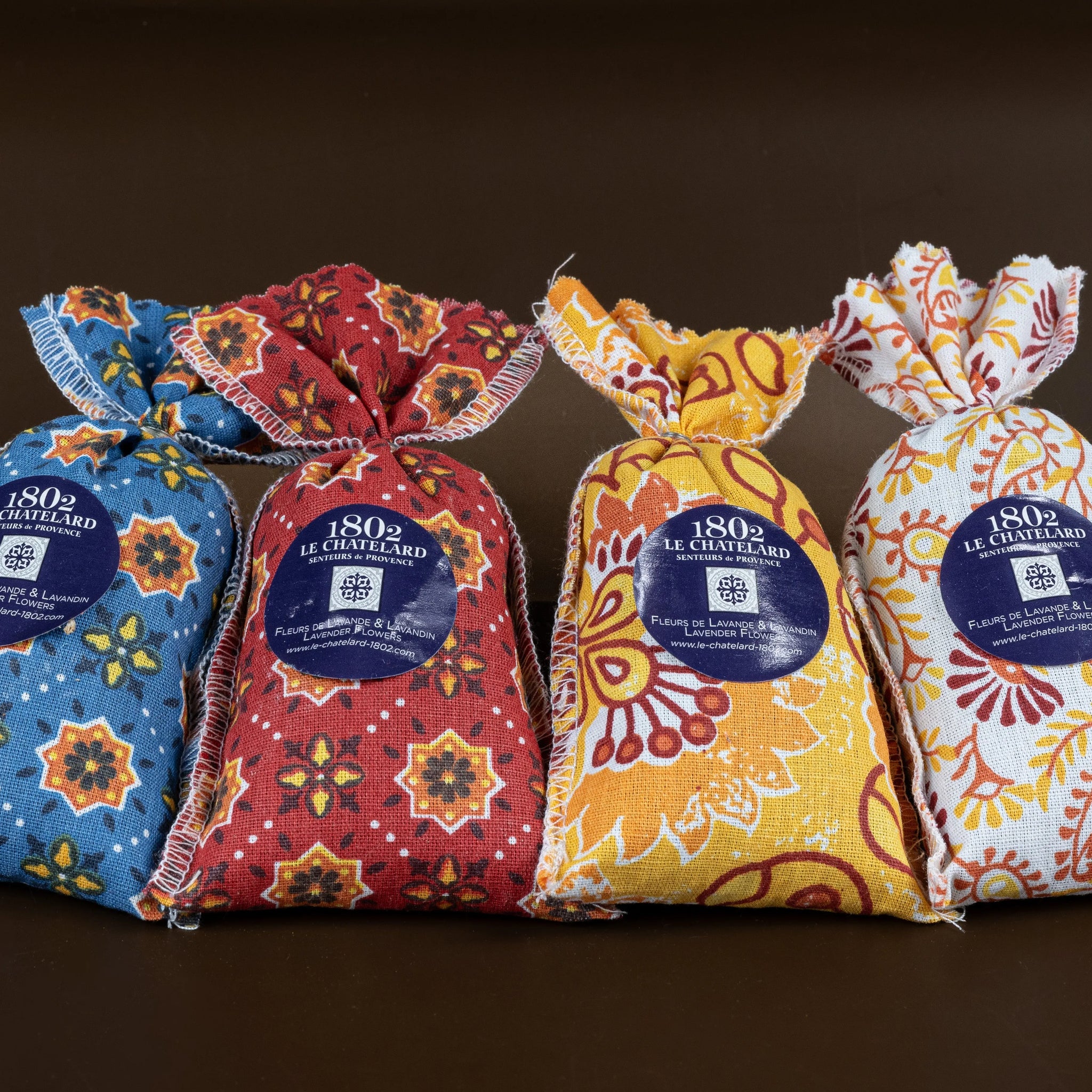 LE CHATELARD 1802 Lavender Sachets with Provence Lavender & Lavendin Flowers. 4 x 20g Sachets French Soaps UK