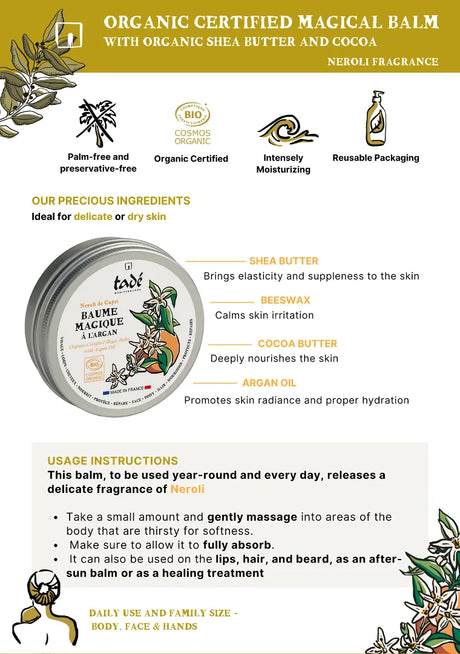 TADÉ PAYS DU LEVANT "Magic' Balm with Atlas Argan Oil, Shea Butter and Cocao | Neroli | 50ml French Soaps UK