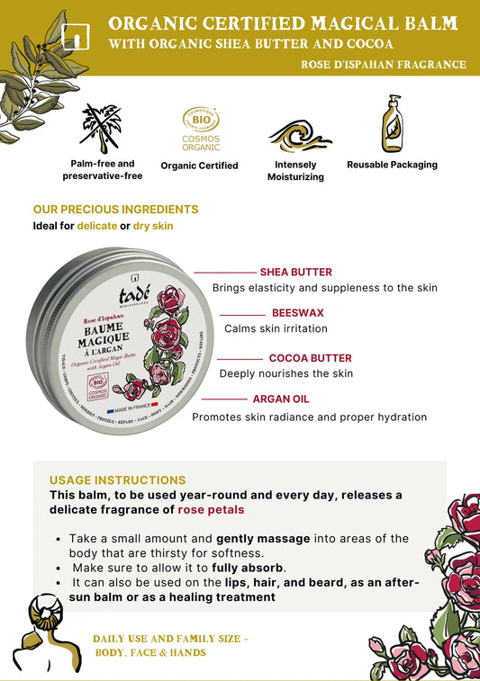 TADÉ PAYS DU LEVANT "Magic' Balm with Atlas Argan Oil, Shea Butter and Cocao | Rose | 50ml French Soaps UK