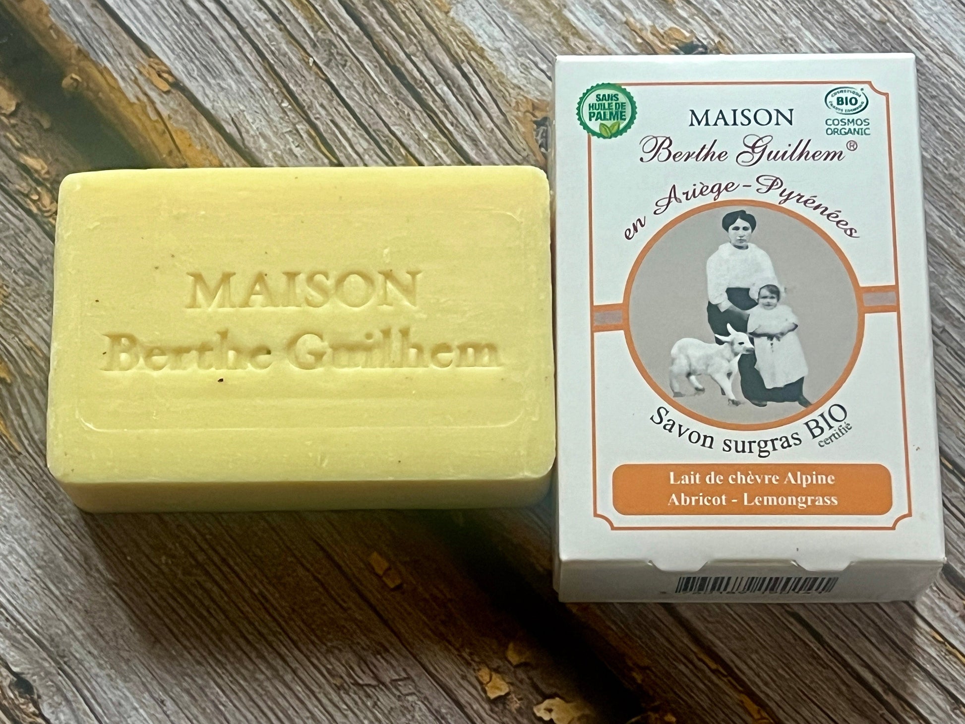 MAISON BERTHE GUILHEM Lemongrass & Apricot Oils  | Organic Alpine Goat's Milk | 100g French Soaps UK