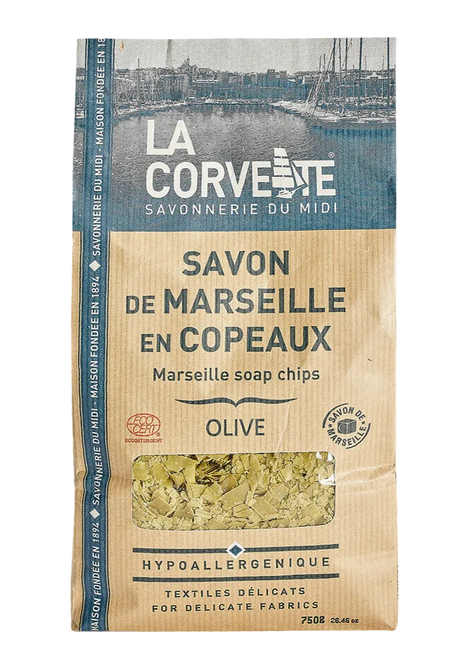 LA CORVETTE Marseille Soap Flakes for Laundry,  Olive  | 750g French Soaps UK