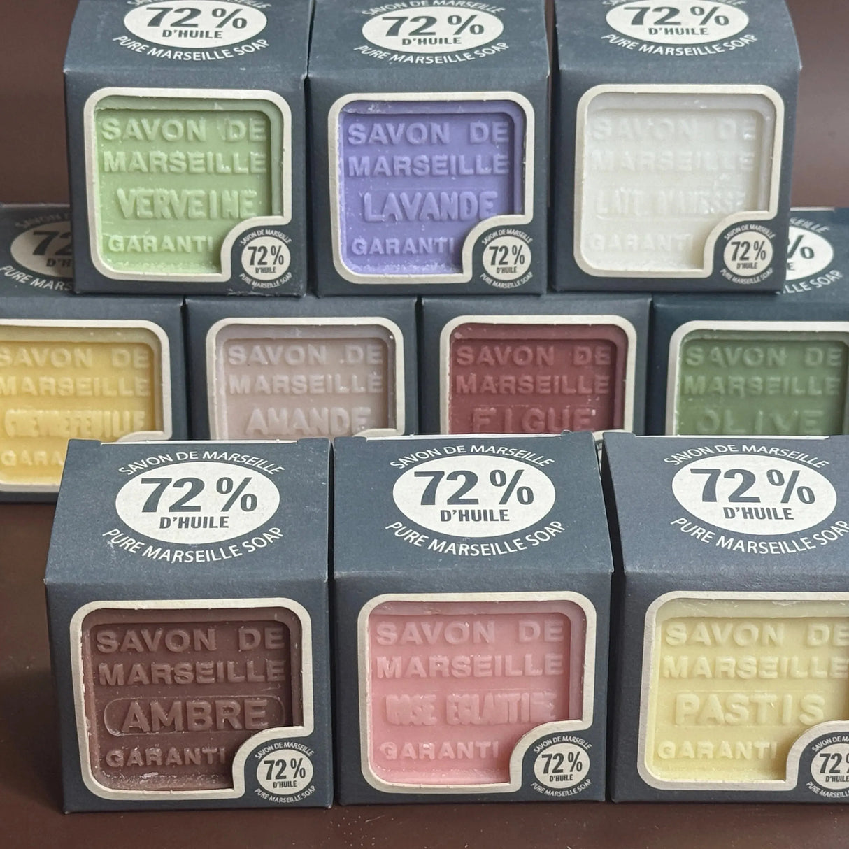 BLEU JAUNE Mixed Box of 10, 100g Fragranced Cubes (Worth £34.00) French Soaps UK