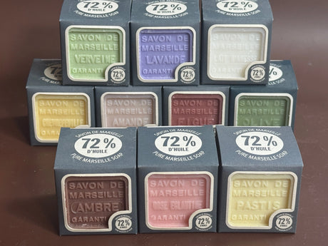 BLEU JAUNE Mixed Box of 10, 100g Fragranced Cubes (Worth £34.00) French Soaps UK