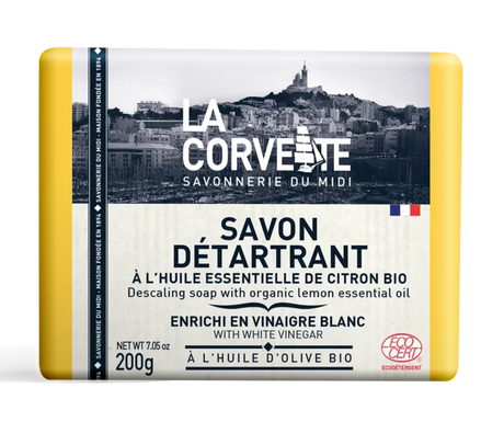 LA CORVETTE Multi-surface Bar, Vinegar, Olive & Coconut Oils, and Organic Lemon Oil | 200g French Soaps UK
