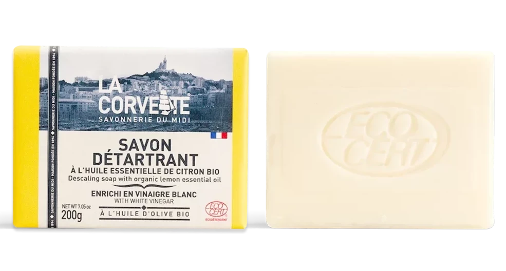 LA CORVETTE Multi-surface Bar, Vinegar, Olive & Coconut Oils, and Organic Lemon Oil | 200g French Soaps UK