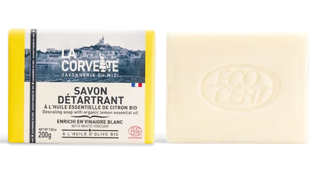 LA CORVETTE Multi-surface Bar, Vinegar, Olive & Coconut Oils, and Organic Lemon Oil | 200g French Soaps UK