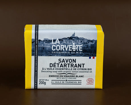 LA CORVETTE Multi-surface Bar, Vinegar, Olive & Coconut Oils, and Organic Lemon Oil | 200g French Soaps UK