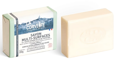 LA CORVETTE Multi-Surface Soap Bar, Organic Olive, & Coconut Oil, Baking Soda & Organic Thyme | 200g French Soaps UK