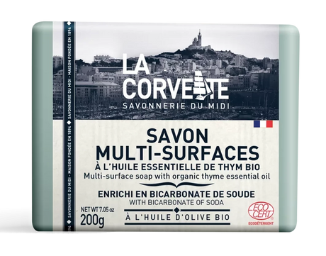 LA CORVETTE Multi-Surface Soap Bar, Organic Olive, & Coconut Oil, Baking Soda & Organic Thyme | 200g French Soaps UK