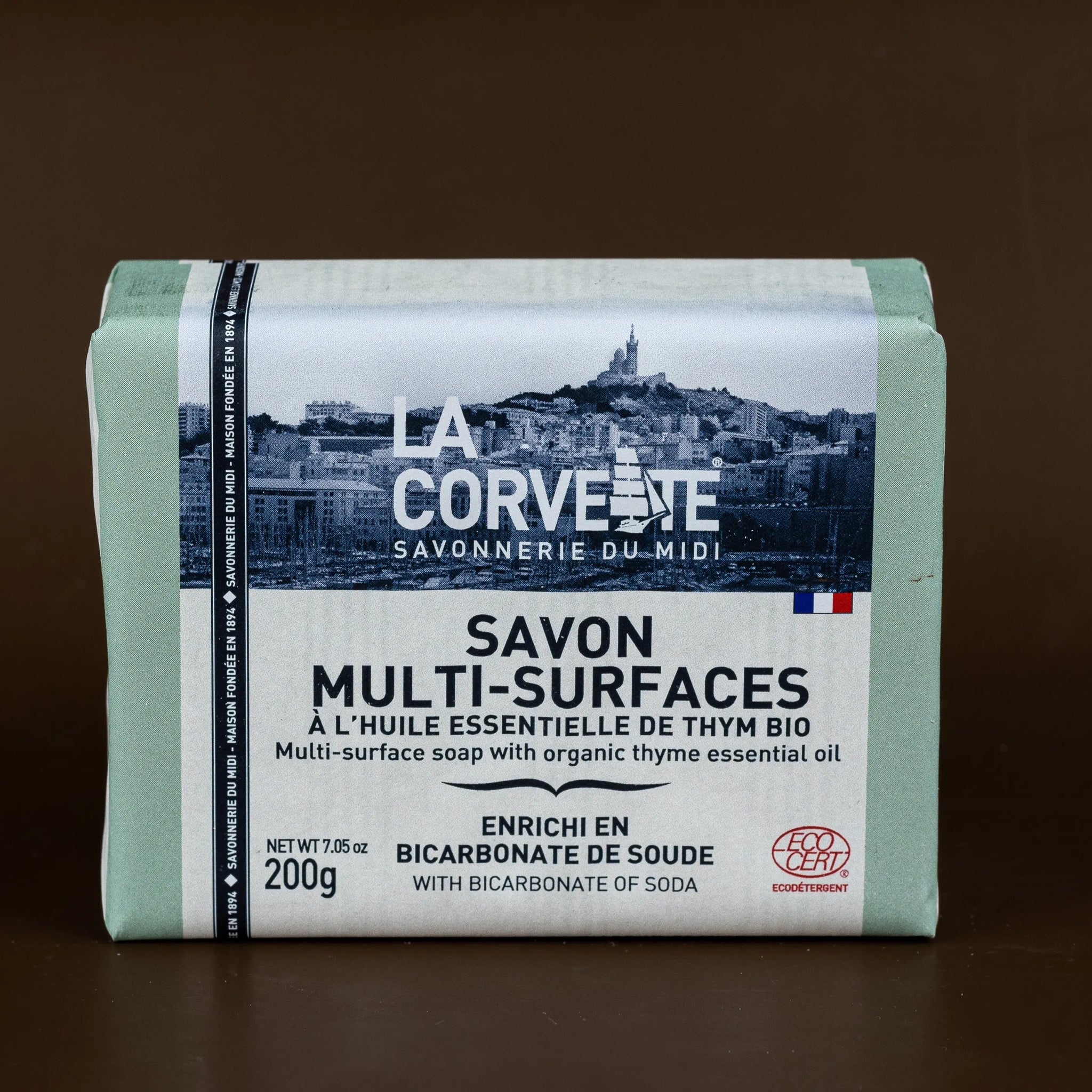 LA CORVETTE Multi-Surface Soap Bar, Organic Olive, & Coconut Oil, Baking Soda & Organic Thyme | 200g French Soaps UK