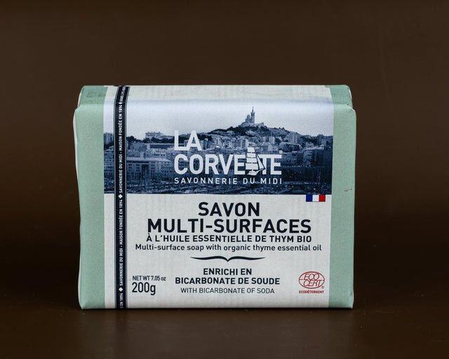 LA CORVETTE Multi-Surface Soap Bar, Organic Olive, & Coconut Oil, Baking Soda & Organic Thyme | 200g French Soaps UK