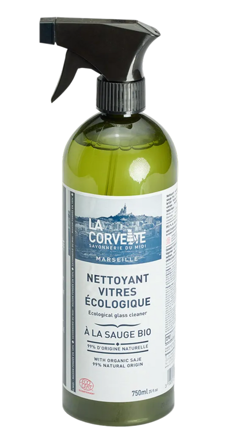 LA CORVETTE Natural Glass Cleaner with Organic Sage | 750ml French Soaps UK