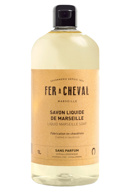 FER A CHEVAL Natural Liquid Marseille Soap, unfragranced | 1L French Soaps UK