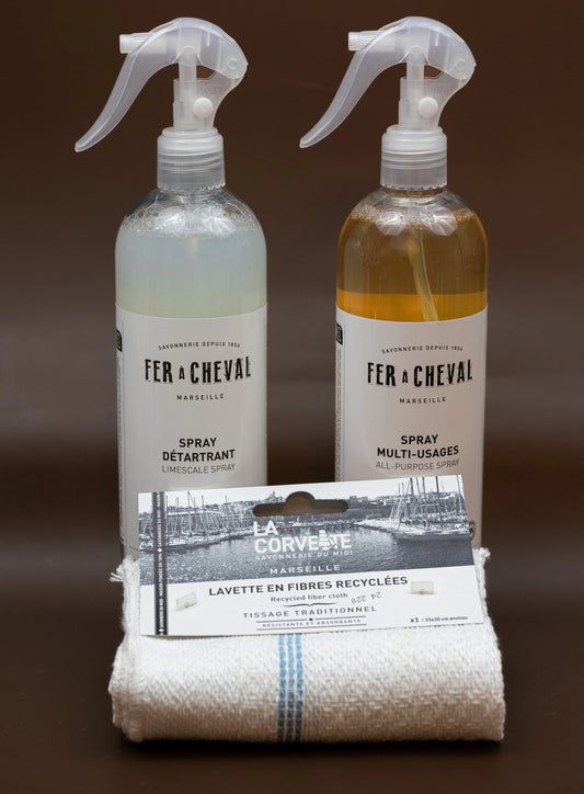 FER A CHEVAL Natural Multi-Surface & Limescale Spray Duo with Cloth (Worth £20.50) French Soaps UK