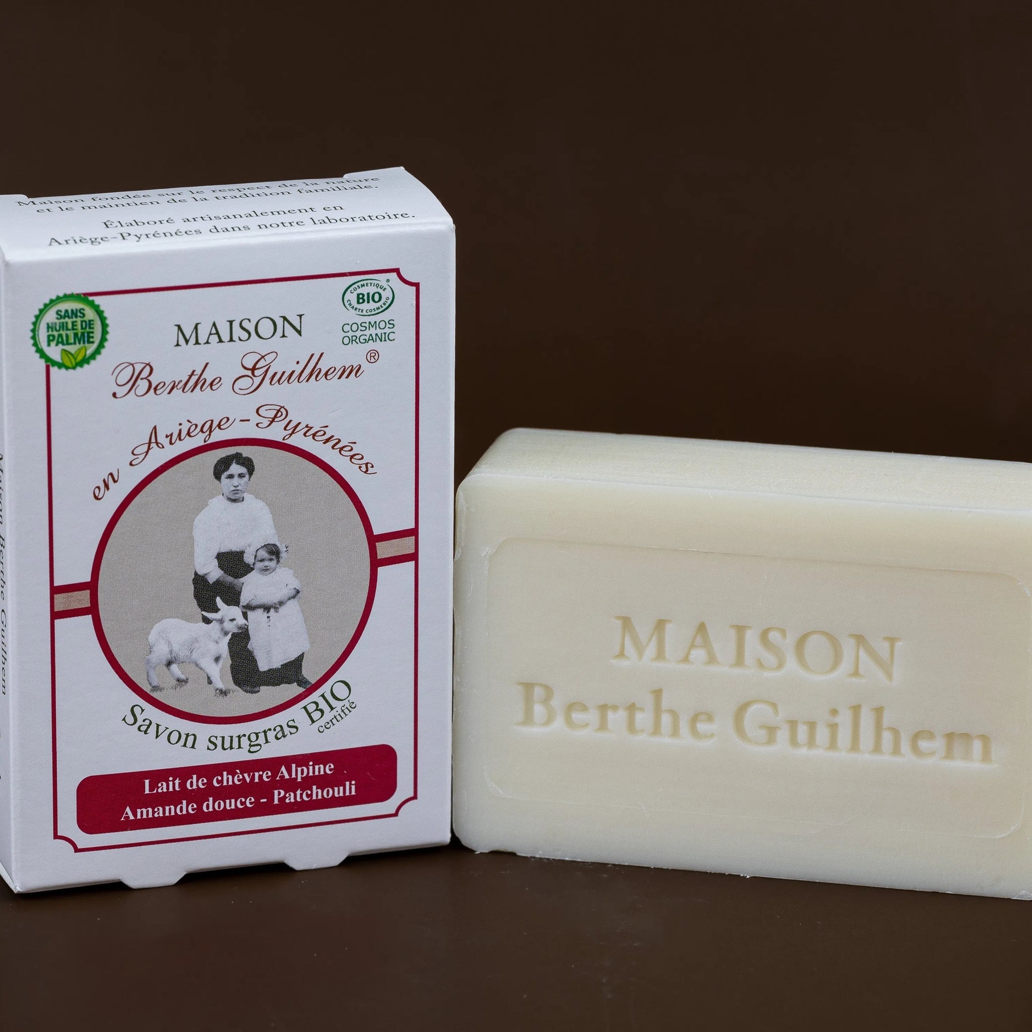 MAISON BERTHE GUILHEM Patchouli Oil & Sweet Almond Oil  | Organic Alpine Goat's Milk | 100g French Soaps UK