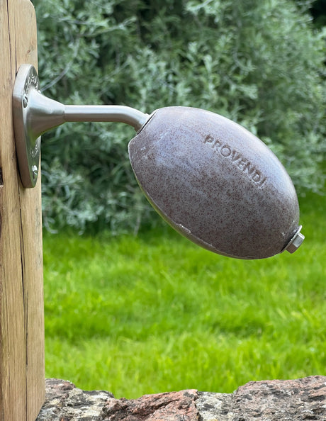 PROVENDI Provendi Exfoliating Cedar Rotating Wall Soap | Brushed Steel Wall Arm French Soaps UK