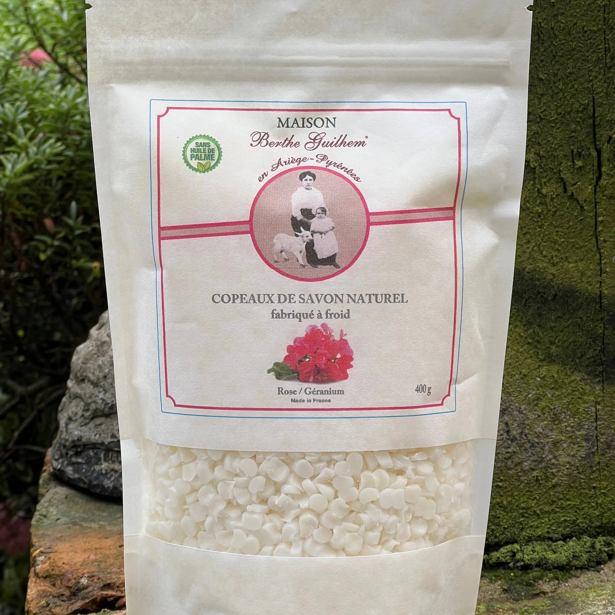 MAISON BERTHE GUILHEM Pyrenean Soap Flakes for Laundry | Rose Geranium Essential Oil  | 400g French Soaps UK