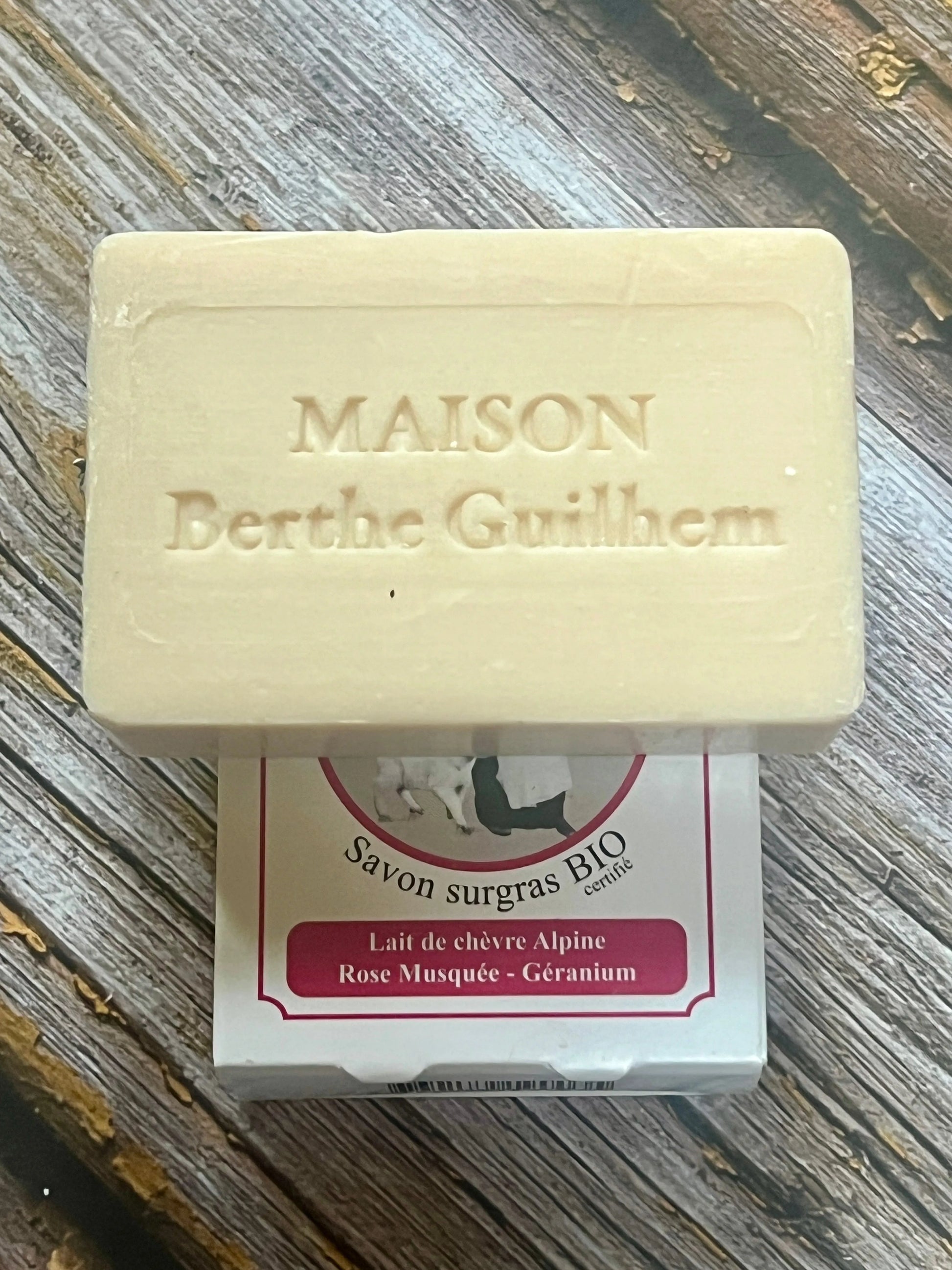 MAISON BERTHE GUILHEM Rose Geranium & Rosehip Oils | Organic Alpine Goat's Milk | 100g French Soaps UK