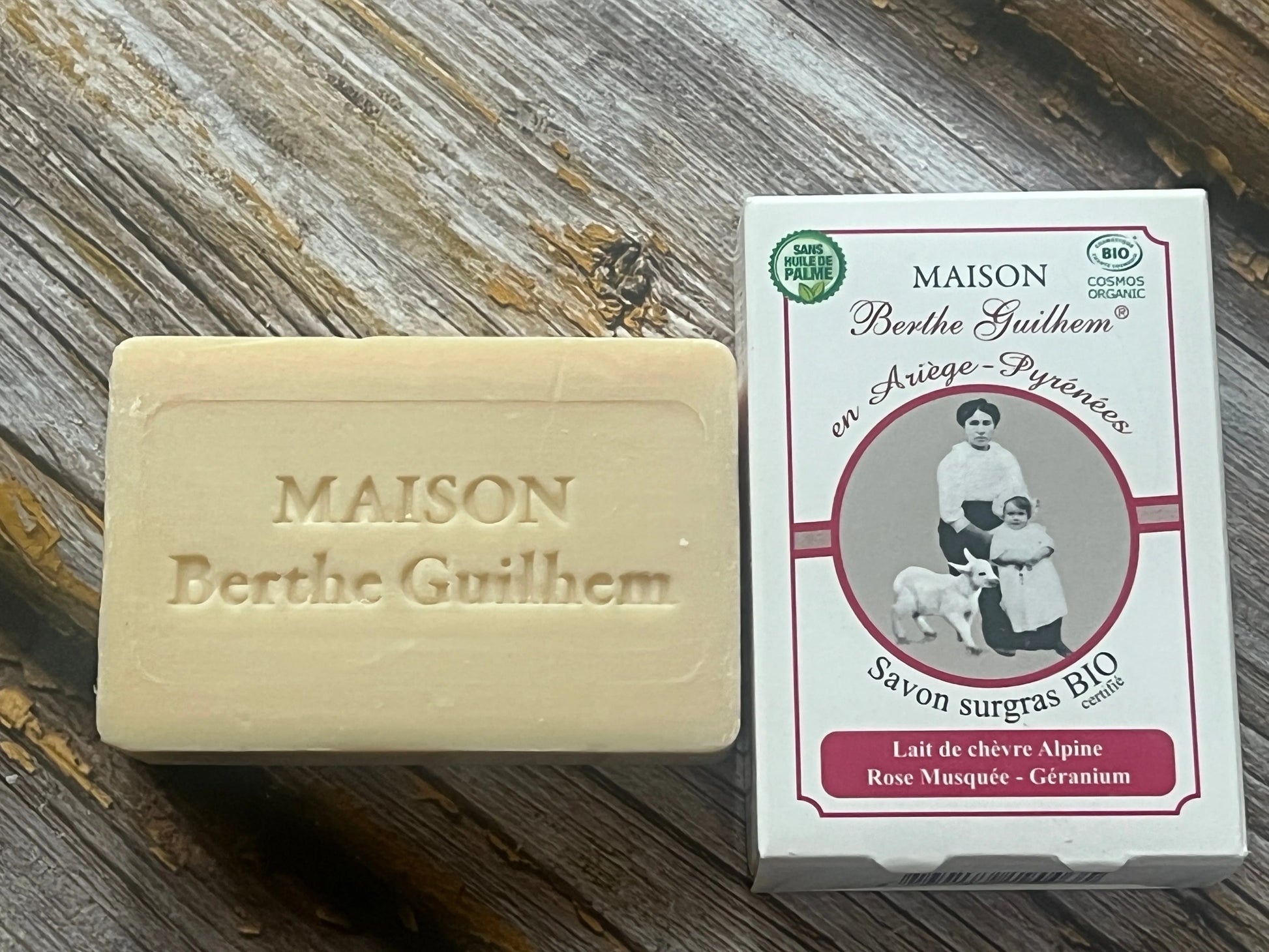 MAISON BERTHE GUILHEM Rose Geranium & Rosehip Oils | Organic Alpine Goat's Milk | 100g French Soaps UK