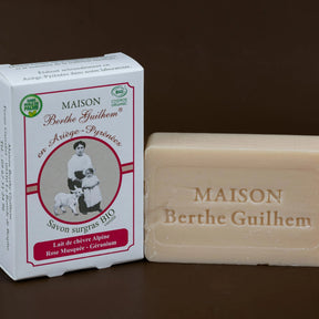 MAISON BERTHE GUILHEM Rose Geranium & Rosehip Oils | Organic Alpine Goat's Milk | 100g French Soaps UK