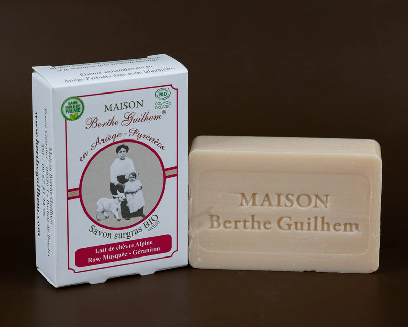 MAISON BERTHE GUILHEM Rose Geranium & Rosehip Oils | Organic Alpine Goat's Milk | 100g French Soaps UK
