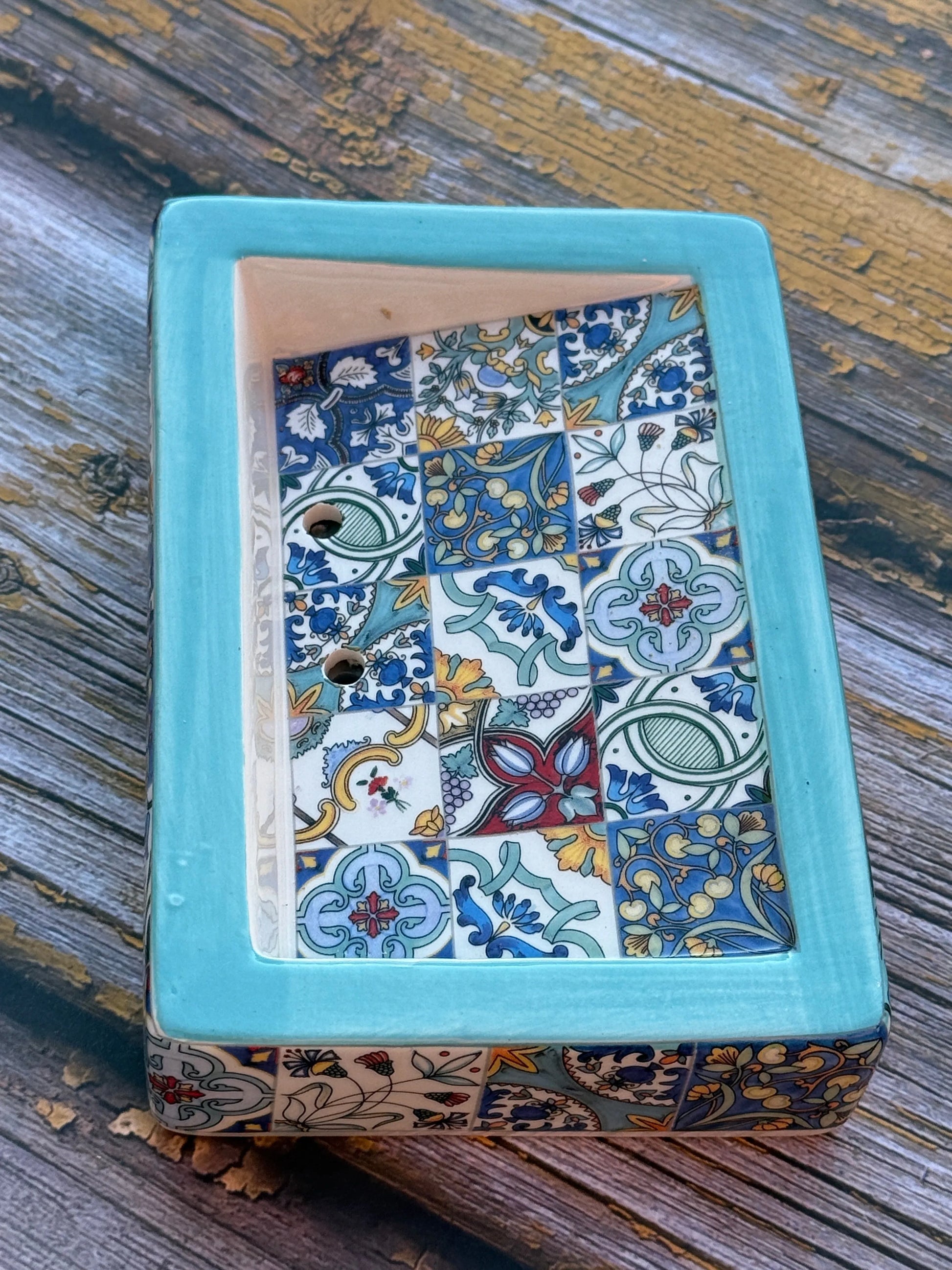 Bastide & Olivier Slanted Blue Mosaic Ceramic Soap Dish French Soaps UK