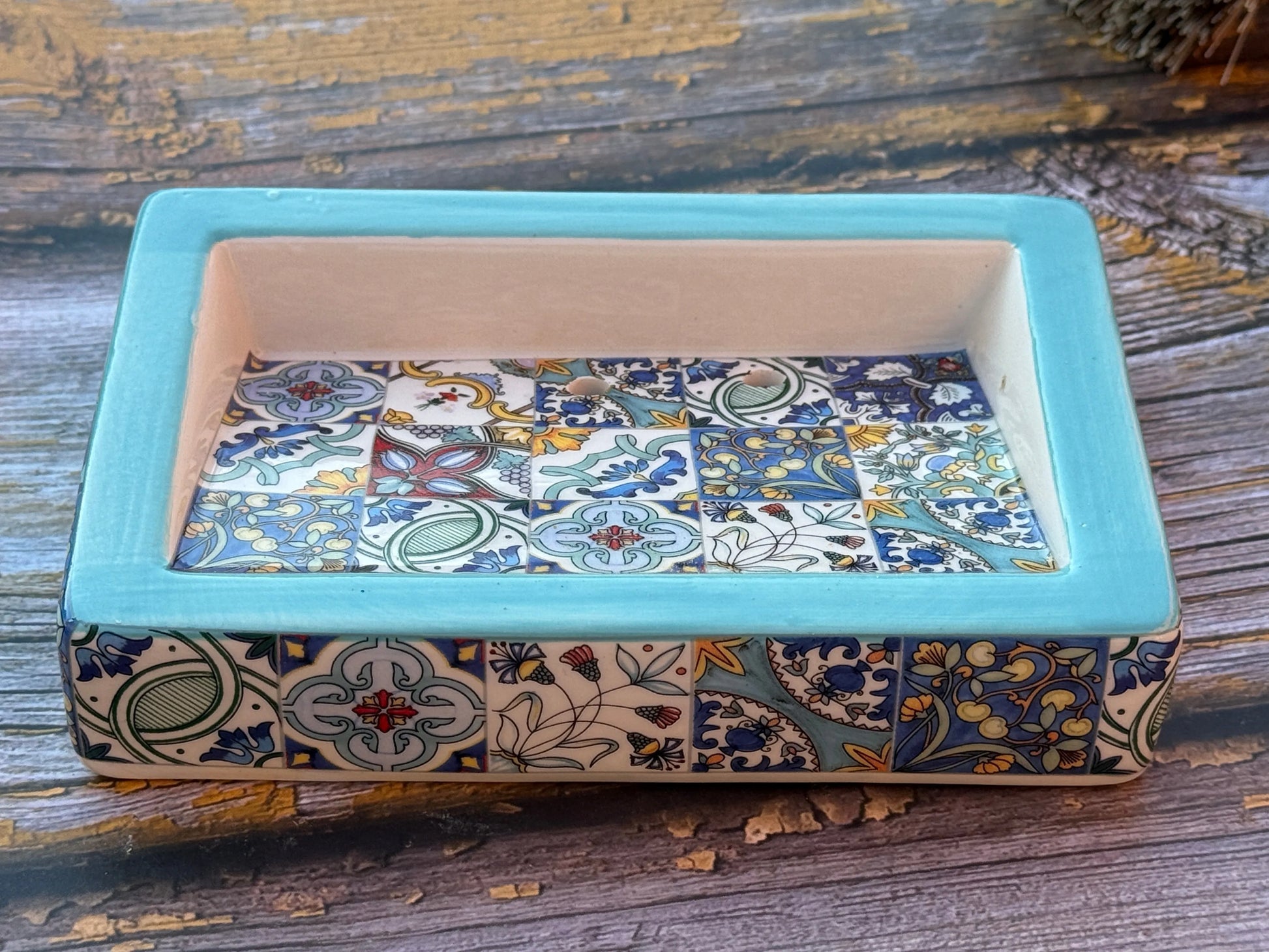 Bastide & Olivier Slanted Blue Mosaic Ceramic Soap Dish French Soaps UK