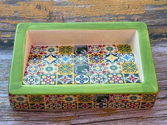 Slanted Green Ceramic Soap Dish