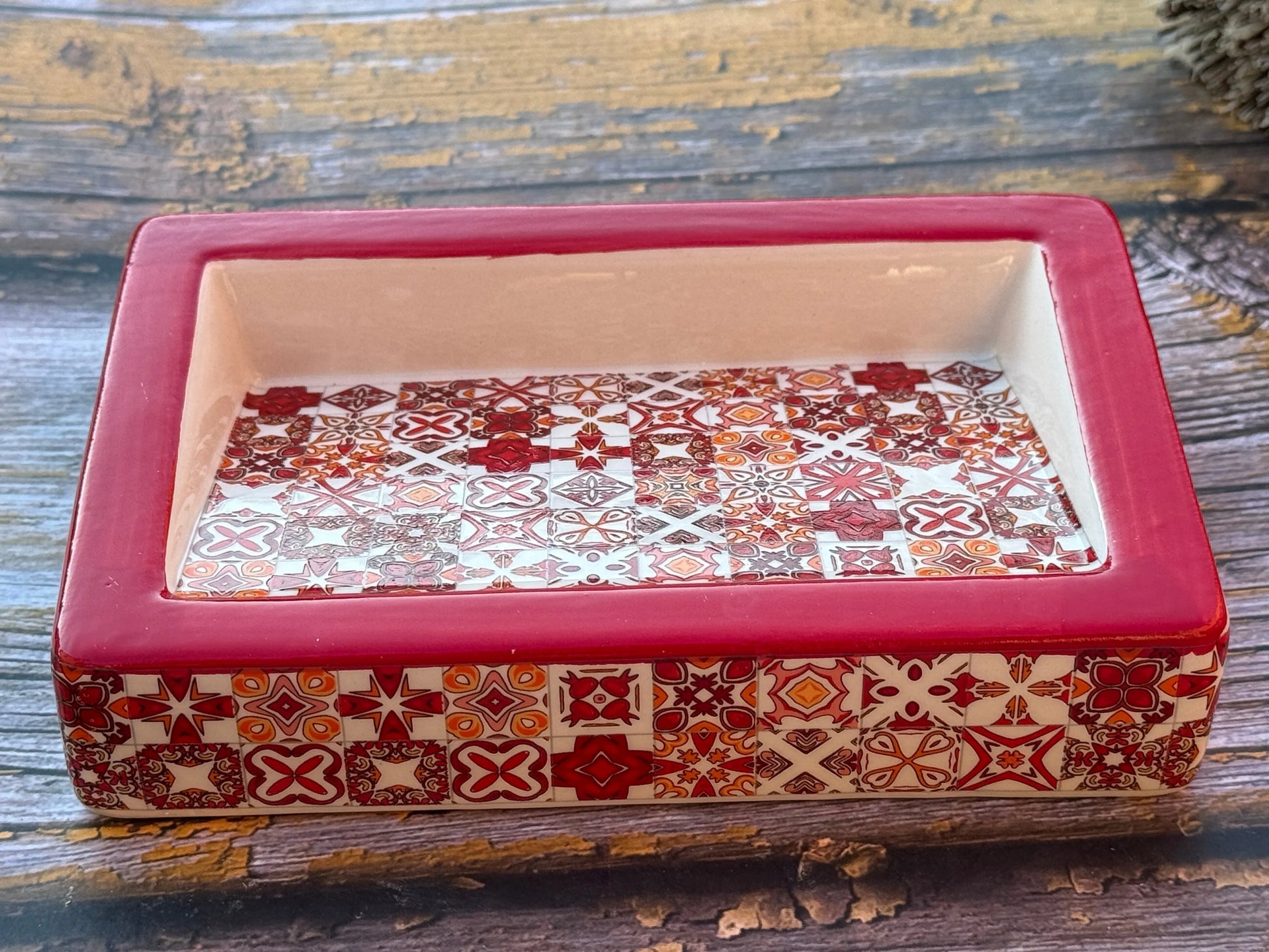 Bastide & Olivier Slanted Red Mosaic Ceramic Soap Dish French Soaps UK