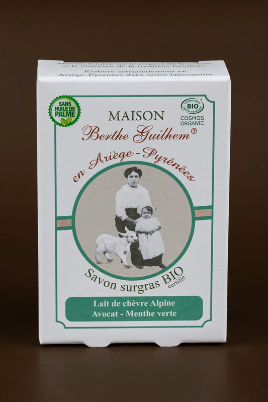 MAISON BERTHE GUILHEM Spearmint & Avocado Oils  | Organic Alpine Goats Milk | 100g French Soaps UK