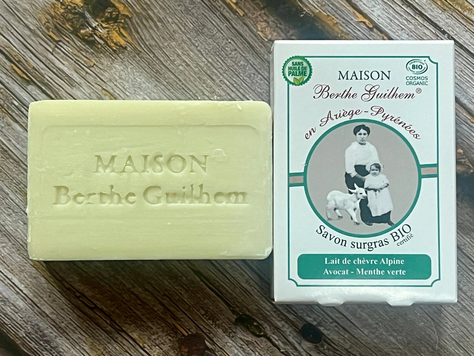 MAISON BERTHE GUILHEM Spearmint & Avocado Oils  | Organic Alpine Goats Milk | 100g French Soaps UK