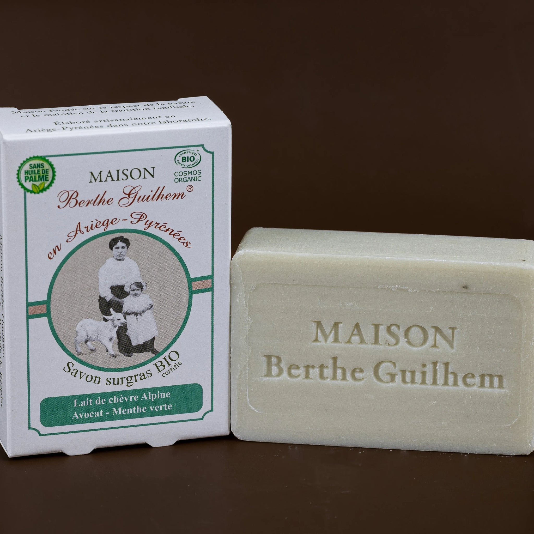 MAISON BERTHE GUILHEM Spearmint & Avocado Oils  | Organic Alpine Goats Milk | 100g French Soaps UK