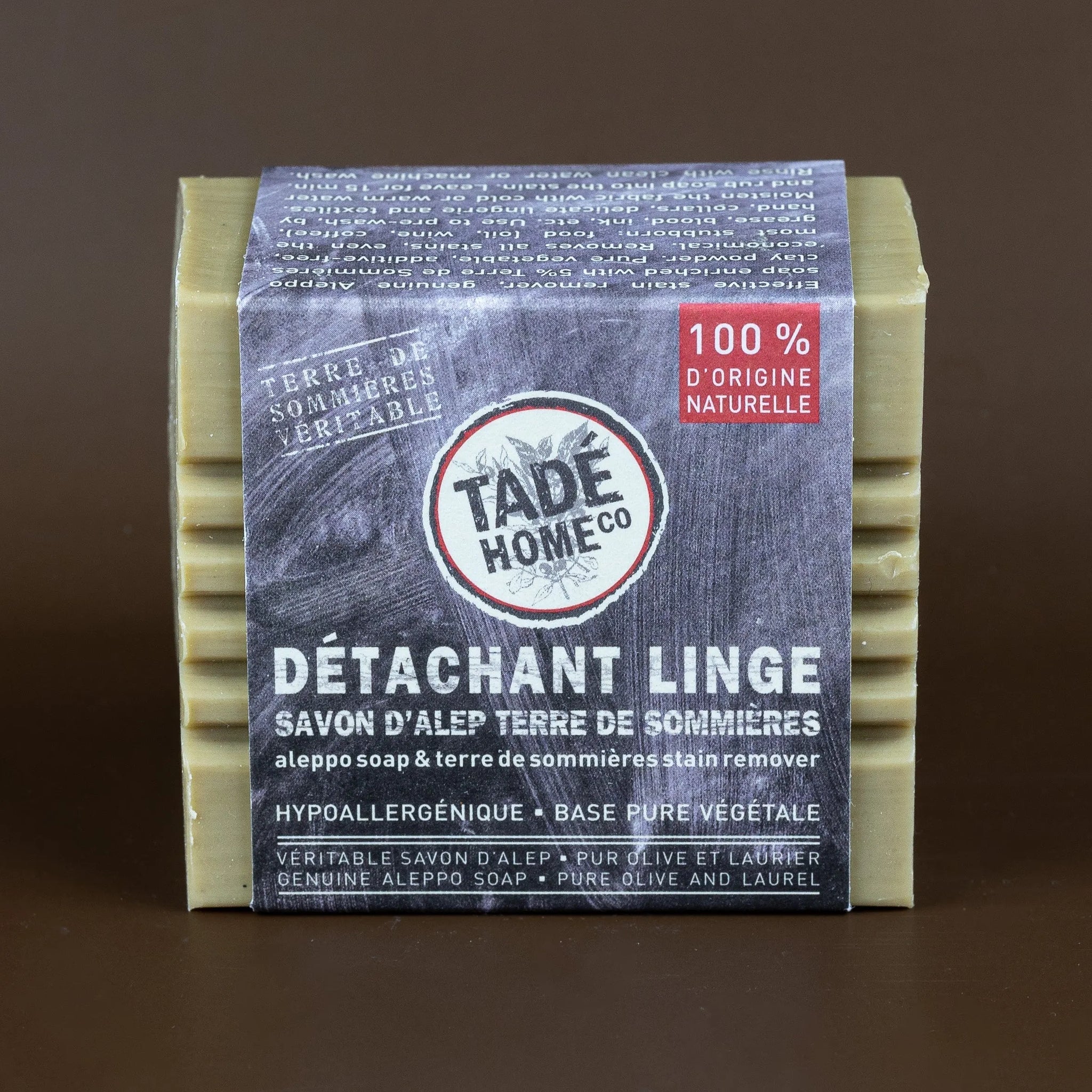 TADÉ PAYS DU LEVANT Stain Removing Aleppo Soap Bar, with Terre de Sommieres Clay, 250g French Soaps UK