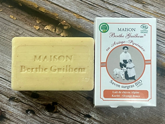 MAISON BERTHE GUILHEM Sweet Orange Oil & Shea Butter | Organic Alpine Goat's Milk | 100g French Soaps UK