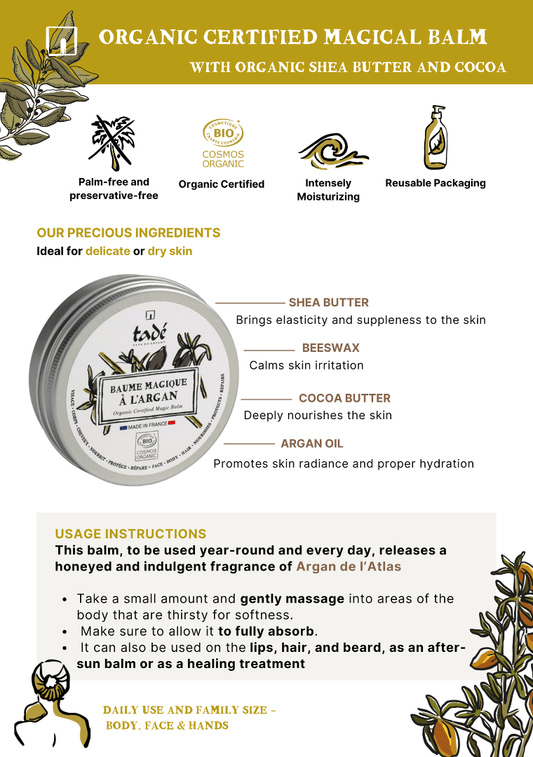 TADÉ PAYS DU LEVANT "Magic' Balm with Atlas Argan Oil, Shea Butter & Honey, for Face, Body & Hair | 50ml French Soaps UK