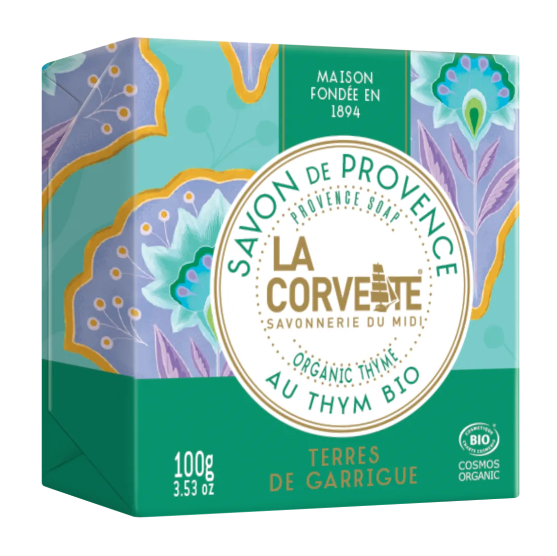LA CORVETTE Terres de Garrigue (Lavender, Olive & Thyme), 100g, Palm Free & Organic French Soaps UK