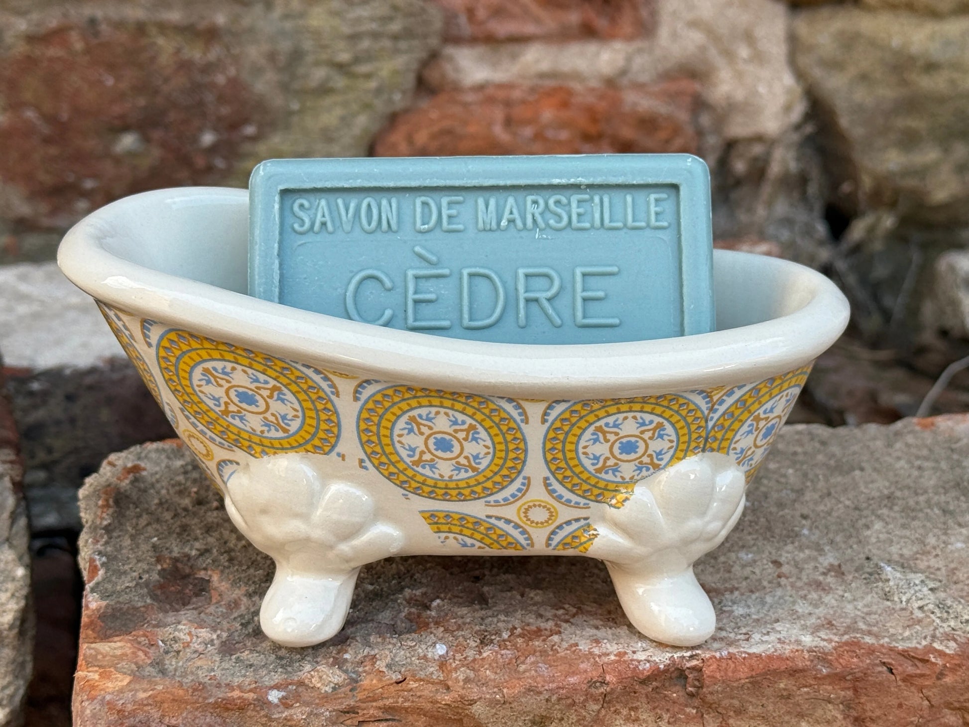 Bastide & Olivier Yellow & Blue Mosaic Ceramic Bathtub Soap Dish French Soaps UK