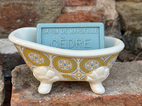 Bastide & Olivier Yellow & Blue Mosaic Ceramic Bathtub Soap Dish French Soaps UK