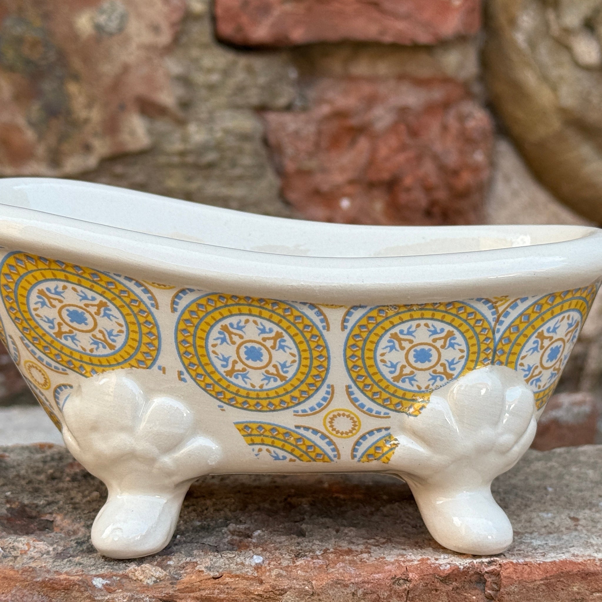 Bastide & Olivier Yellow & Blue Mosaic Ceramic Bathtub Soap Dish French Soaps UK