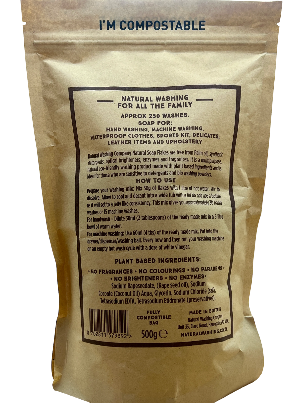 THE NATURAL WASHING COMPANY Yorkshire Natural Soap Flakes - Rapeseed, 500G French Soaps UK