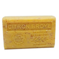 A rectangular bar of French soap with organic Shea Butter, Citron Broye , exfoliating Lemon Savon de Marseille French Soap Bar in the UK